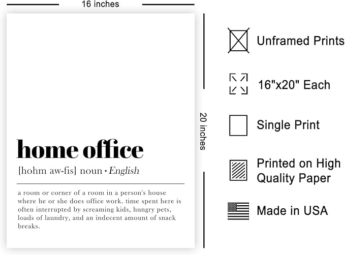 Poster Master Definition of Home Office Print - Typography Poster - Dictionary Art - Minimal Gift for Boss & Colleague - Funny Decor for Office, Workplace or Dorm - 16x20 UNFRAMED Wall Art