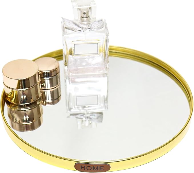 Luxury Mirrored Decorative Tray, Round Glass Mirror Vanity Tray for Perfume and Jewelry Display, Modern Makeup Storage Organizer for Dresser, Bathroom, Coffee Table, Kitchen Counter
