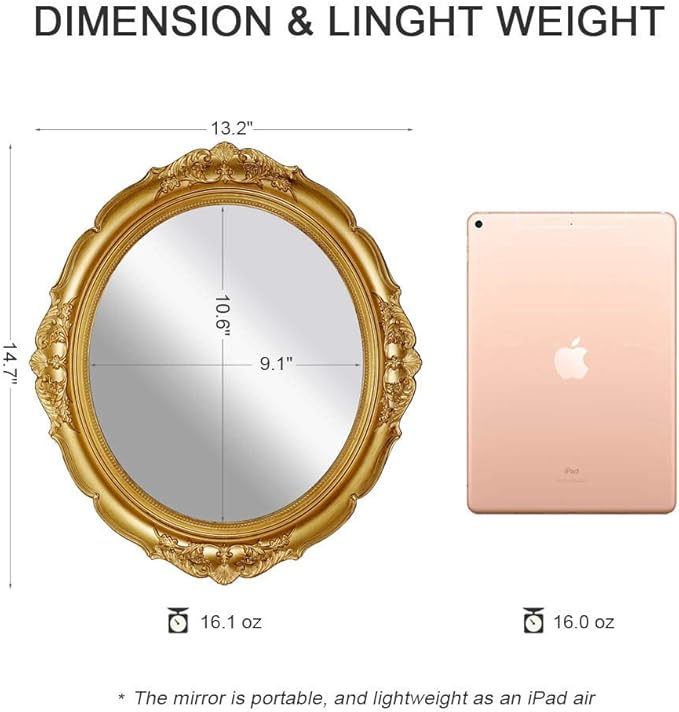 YAMFURGA Decorative Mirrors Tray, Hanging Wall Mirror, Vintage Multi-Functional Display Tray, Jewelry Trays, Vanity Trays, Serving Trays,13" W x 15" L, Golden Black