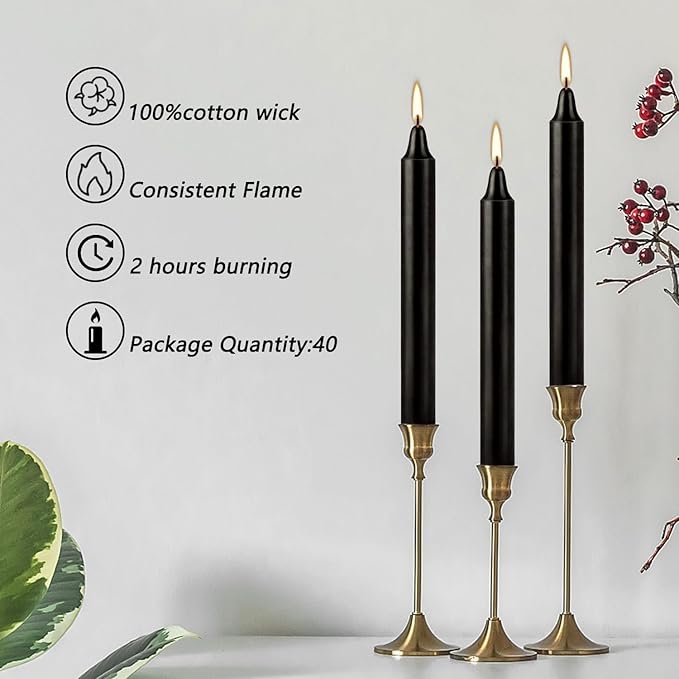 YOROXRG Set of 40 Black Candles – Spell Chime Candles for Halloween, Rituals, Prayer, Birthdays, Meditation, Altar - 4 Inch Tall, Unscented