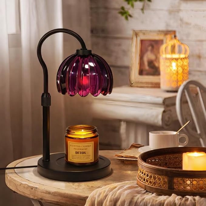 Candle Warmer Lamp,Adjustable Height with 2 Bulbs，Boho Glass Candle Lamp with Dimmer & Timer, Flameless Fragrance Diffuser for Scented Wax Melts, Mothers Day and Birthday Gifts for Home, Office