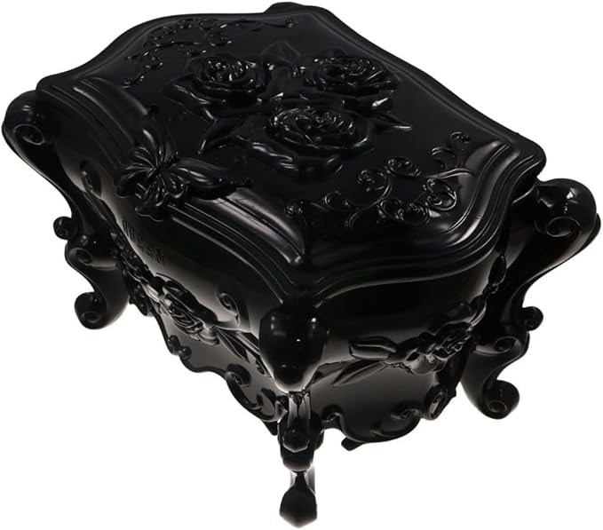Gothic Jewelry Box With Mirror Decorative Black Rose Flower Jewelry Case, Small Jewelry Organizer for Earrings Rings Necklaces Bracelets, 6.3 Inch Retro Multifunctional Storage Box Make Up Organizer