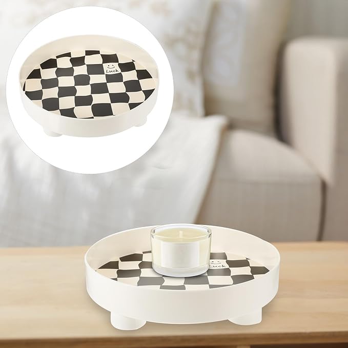 GLEAVI Large White Black-and-White Chessboard Pattern Decorative Tray, Jewelry Holder and Makeup Organizer for Bathroom Vanity and Desktop Storage