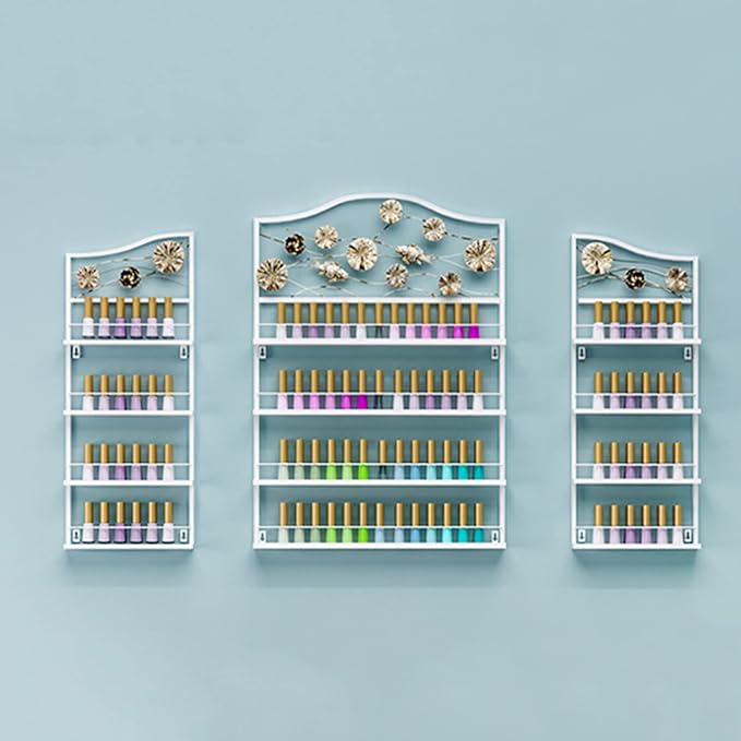 Metal Wall-mounted Nail Polish Storage Racks Nail Polish Display Rack Wall-Mounted Shelf Organizer Storage Holder Metal Floating Shelf Ledges Combination Shelf for Essential Oils,Perfume,Makeup Bottle