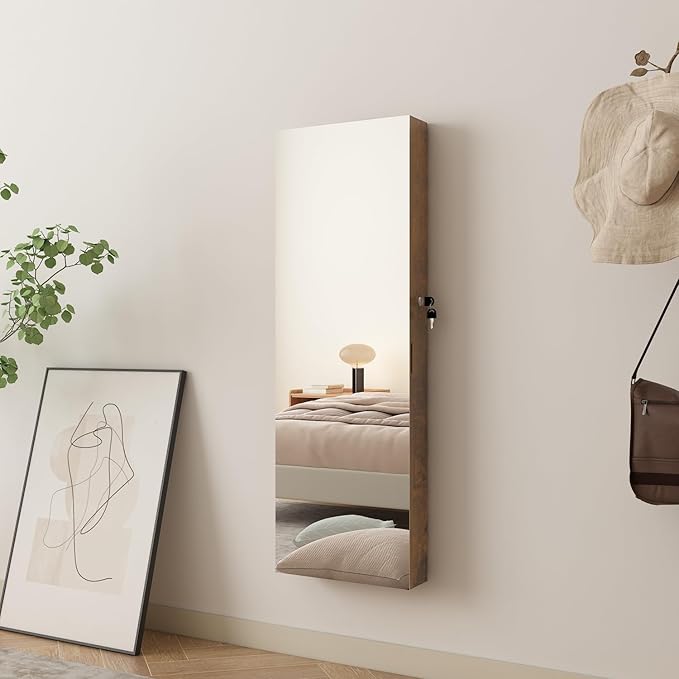 LED Jewelry Cabinet Armoire Organizer,Wall/Door Mount Jewelry Organizer and Storage with Full-Length Mirror Hanging Jewelry Organizer Full Length Mirror with Storage Large Capacity