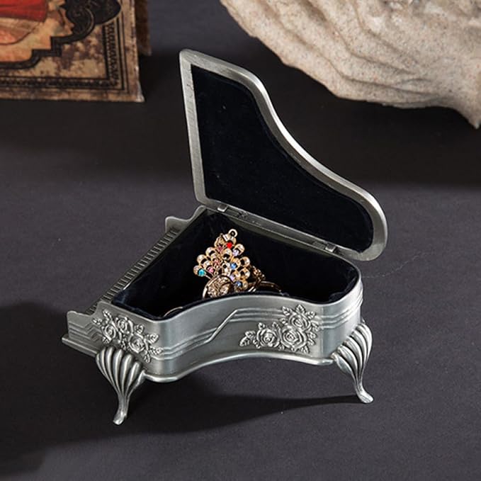 Abaodam Metal Jewelry Box Small 6x8.5x5 Cm Retro Style Engraved Rose Ring and Earring Storage Case European Style Steel Makeup Organizer for Women Home Use