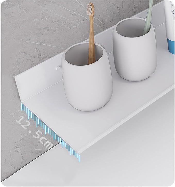 Chrasy Floating Wall Shelf Adhesive Wall Mounted Bathroom Vanity Organizer Alumium Metrial Shelf for Home Decor/Kitchen/Bathroom Storage 40cm/ 15.7Inches, Non-Drilling (White)