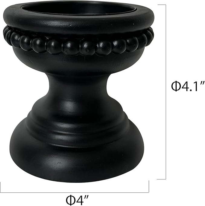 dwellington Farmhouse Rustic Wood Pillar Candle Holder, Decorative Beaded Candlestick Holder Stand for Home Décor, Gifts, Wedding (Black)