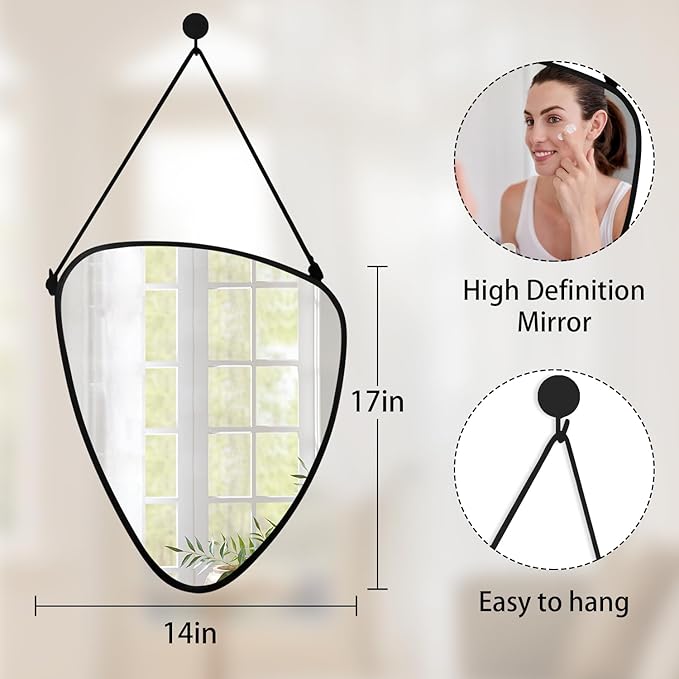 Asymmetrical Irregular Wall Mirror Modern Frame Mirrors for Wall Artistic Triangle Mirror for Wall Living Room Bedroom Entryway Hallways Unique Decorative Hanging Mirrors Black
