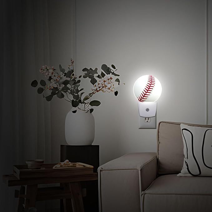 Baseball Stitches Night Light Auto Sensor Led Dusk to Dawn Lamp Home Decor for Men Women
