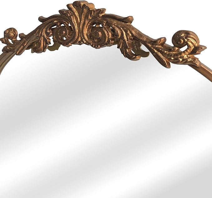 HQiJun Gold Wall Mirror, Large Arched Vintage Baroque Ornate Mirrors, Traditional Decorative Antique Brass Mirror for Entryway, Living Room, Bedroom, Bathroom Vanity, Fireplace Mantel(Gold,29"x36")