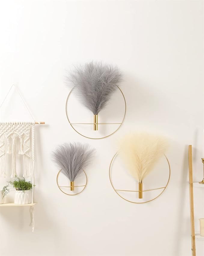 Pretty Jolly Boho Wall Decor - Hanging Artificial Pampas Display for Living Room, Bedroom, Bathroom, Dining Room - Wall-Mounted Metal Art Plant Decor, 2 Pack Black
