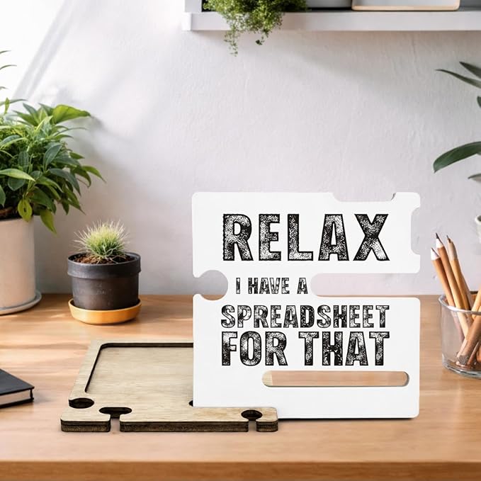 Funny Office Accountant Gifts - Multi-functional Desk Organizer - Humorous Office Relax Quote Wooden Sign for Office Desk Shelf Decor