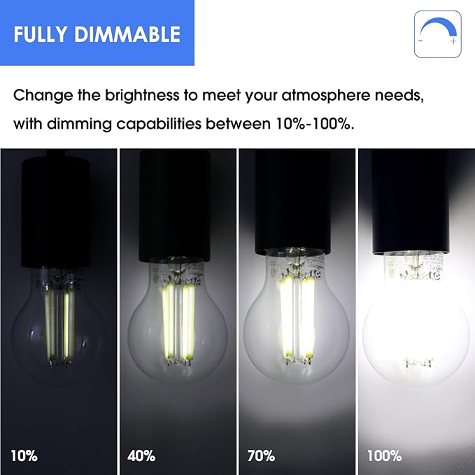 Energetic Dimmable A19 LED Edison Light Bulb, 12W Equivalent 100W, 1600LM High Brightness, 5000K Daylight, Clear Antique LED Filament Bulb for Home, Bathroom, E26 Standard Base, 6-Pack