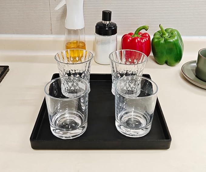 Small Square Tray (9 inch) 3 Pack, Durable Black Tray for Desserts & Organization, Lightweight for Coffee, Drinks, Party, Seasoning, Perfume and Display.