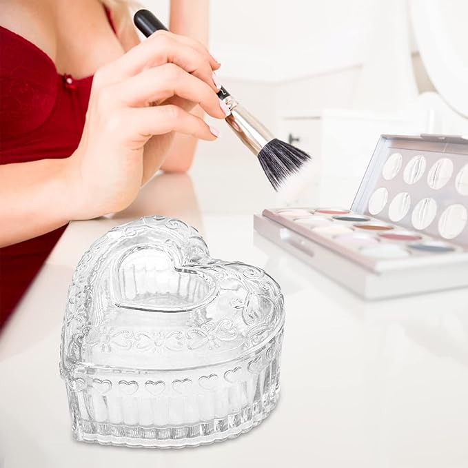 Glass Jewelry Box Heart Shape Cute Box for Storage Ring Earring Trinket Vintage Jewelry Organizer Decorative Gift for Women Girls-GRB003-Transparent