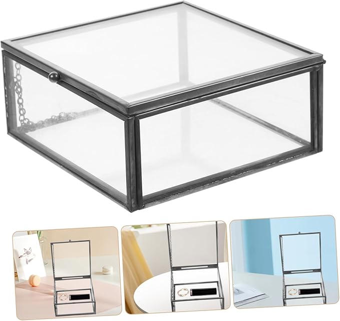 Clear Glass Jewelry Organizer Portable Jewelry Case with Alloy Frame Elegant Lipstick Storage and Cosmetic Holder for Women Birthdays Christmas and Special Occasions