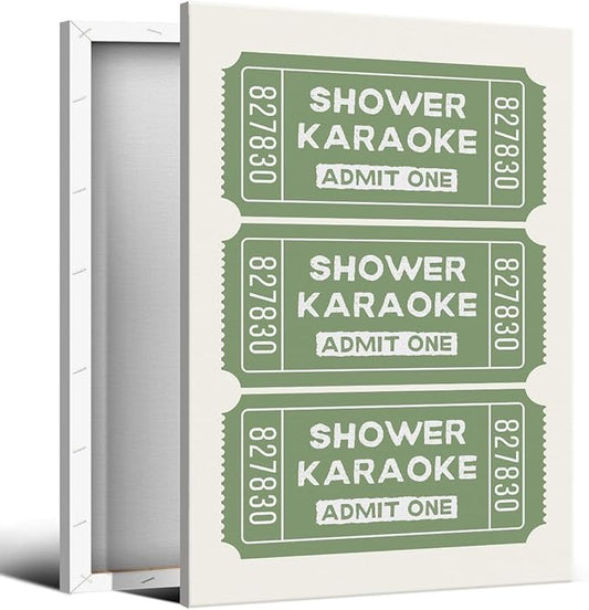 abrtolpffo Sage Green Shower Karaoke Wall Art, Trendy Admit One Ticket Canvas Poster, Funny Bathroom Wall Art Print, Cute Quotes Wall Decor for Restroom Guestroom 24x36in Wrapped Canvas