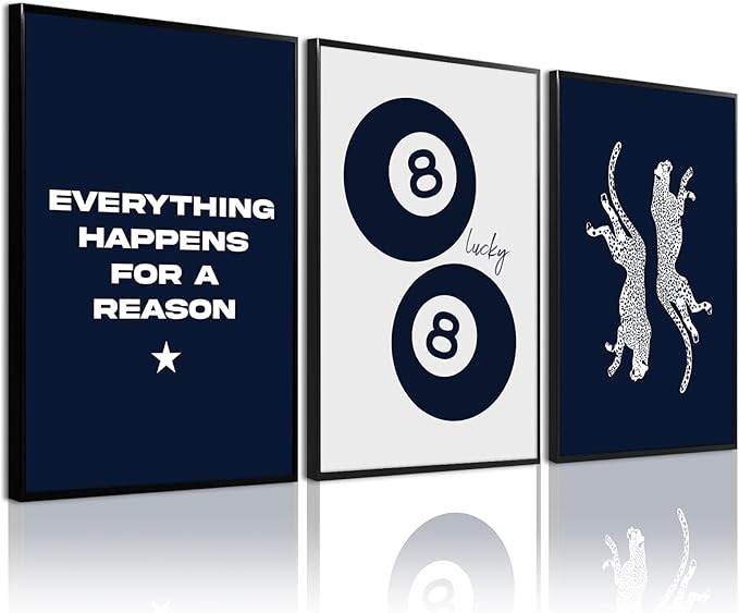Tocliky Navy Blue Leopard Wall Art Decor Cheetah Print Room Poster Trendy Preppy Canvas Wall Art Funky Aesthetic Room Decor 8 Ball Lucky Poster Y2k Stylish Artwork for Bedroom 12x16x3 Inch Unframed