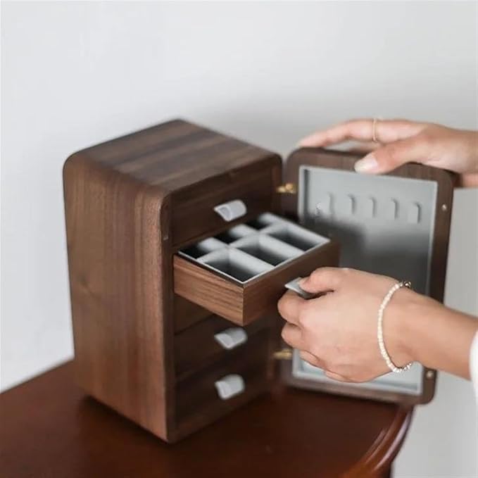 Ring Box Solid Wood Watches Drawer Storage Box Earrings Necklace Jewelry Case Makeup Table Multi-Layer Display Shelves Organizer Ring Boxes for Jewellery