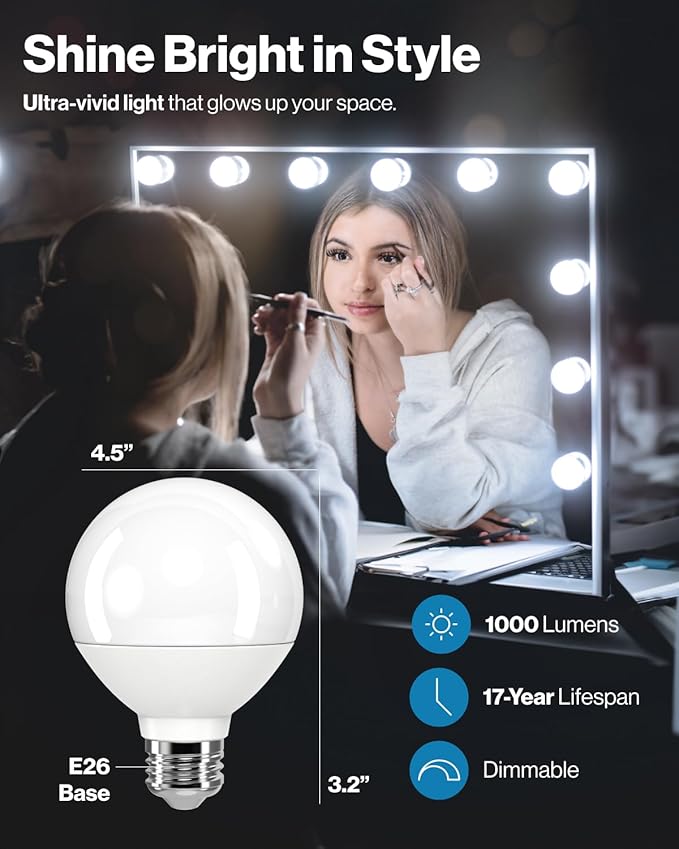 Sunco 12 Pack G25 LED Light Bulbs, Globe Vanity Lights for Bathroom High Output, 1000 LM, 11W (100W Equivalent), 5000K Daylight, Dimmable, E26 Base, Round Frosted Decorative Bulb UL