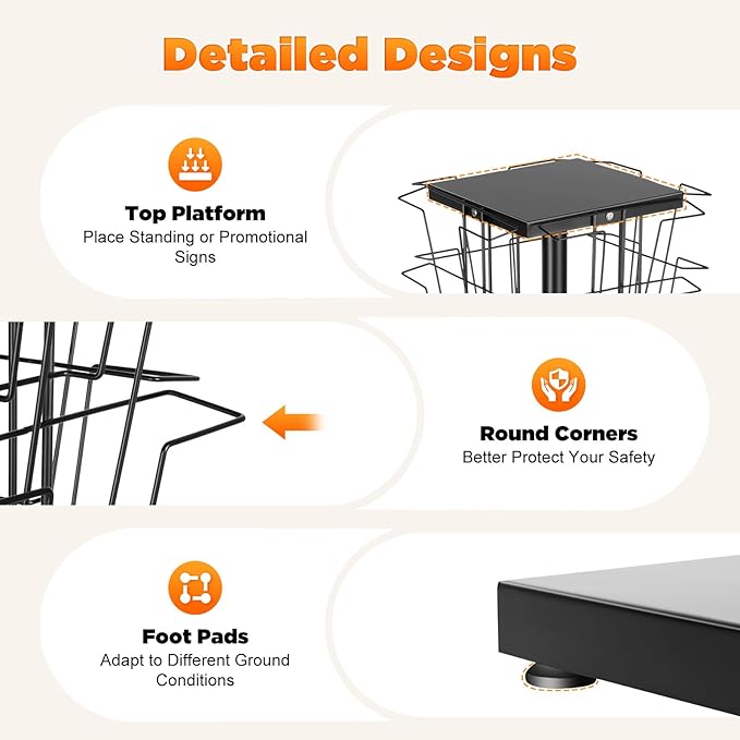 360°Rotating Shelf, 36 Pockets Metal Rotated Organizer Stand Magazine Rack 36 Pocket Rotating Magazine Rack 132.3lbs Load Capacity for Display In Offices, Audiovisual Stores, schools