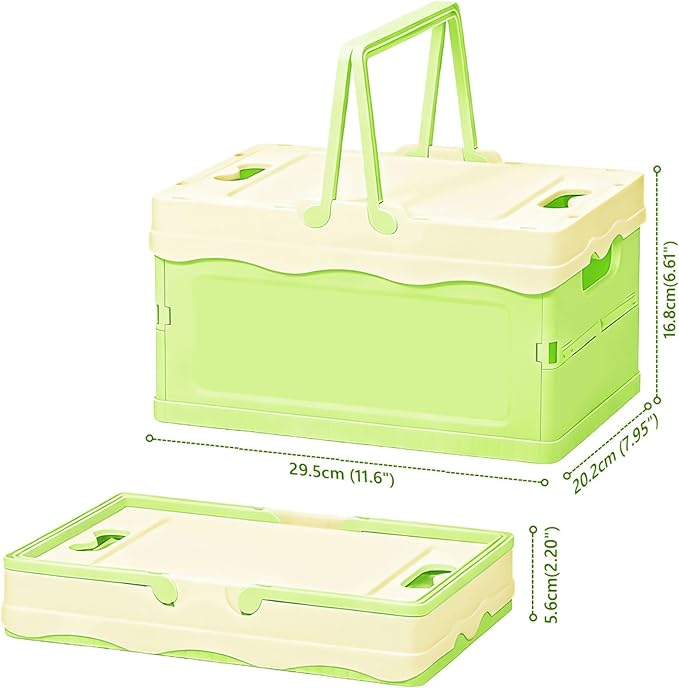 Tobeso-Nuoze Pastel Plastic Storage Bin with Lid Small Cute Foldable Pastel Crates Plastic Basket Colorful Storage Containers Baskets for Classroom Kitchen Office Bedroom Desktop Home Decor (Green)