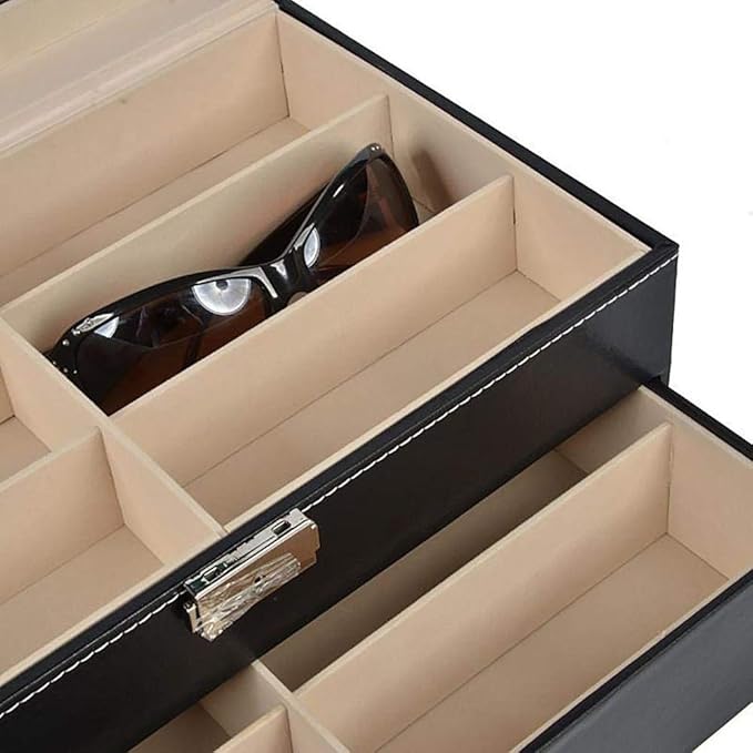 Makeup Organizers 12-Compartment Black Jewelry Box Storage Box Leather Double-Layer Jewelry Display Cabinet Lockable Storage Box Jewelry Case