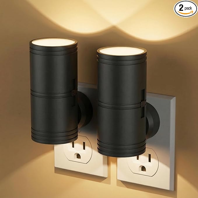 Likelgn Night Light Plug into Wall, 2 Pack Dimmable LED Nightlight with Dusk to Dawn Sensor, Soft White Glow, for Hallway, Bathroom, Bedroom, Black