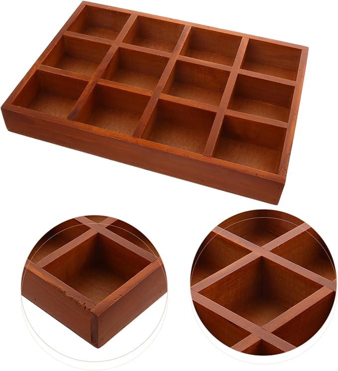 MAGICLULU Vintage Wooden Jewelry Storage Box with 12 Compartments Rectangular Makeup Organizer Decorative Wood Desk Container for Jewelry and Sundries for Home and Vanity Use