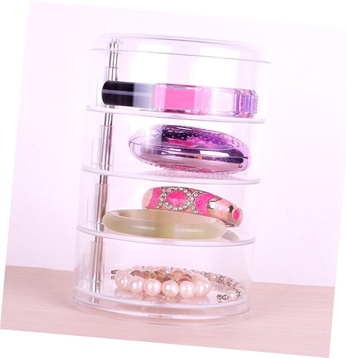 CALLARON 2pcs Circular Rotating Plastic Jewelry Box Four-layer Storage Organizer for Makeup Earrings and Items Desktop for Efficient Organization