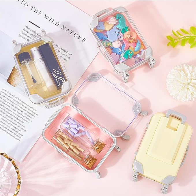 4Pcs 2 Colours Mini Suitcase Candy Boxes Plastic Suitcase Gift Box Eyelash Storage Organizer Luggage Empty False Lash Packaging Party Favor Case for Eyelashes Makeup Travel Accessories Women