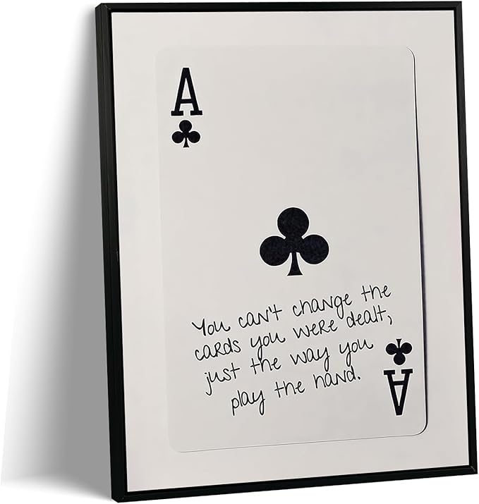 GEFQBBLD Funny Lucky Ace Poker Wall Art,Funky Mdern Canvas Black Art Prints Painting,Retro Minimalist Black and White Playing Card Posters,Trendy Aesthetic Preppy Wall Decor 12x16in Black Framed