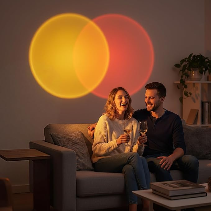 2Pcs LED Sunset Ambient Lamp Mood Light, Flexible and 360° Rotatable USB Warm Night Light,Projector Birthday Party Decoration Portable Mood Light for Bedroom Living, (Sunset Yellow & Red) ﻿