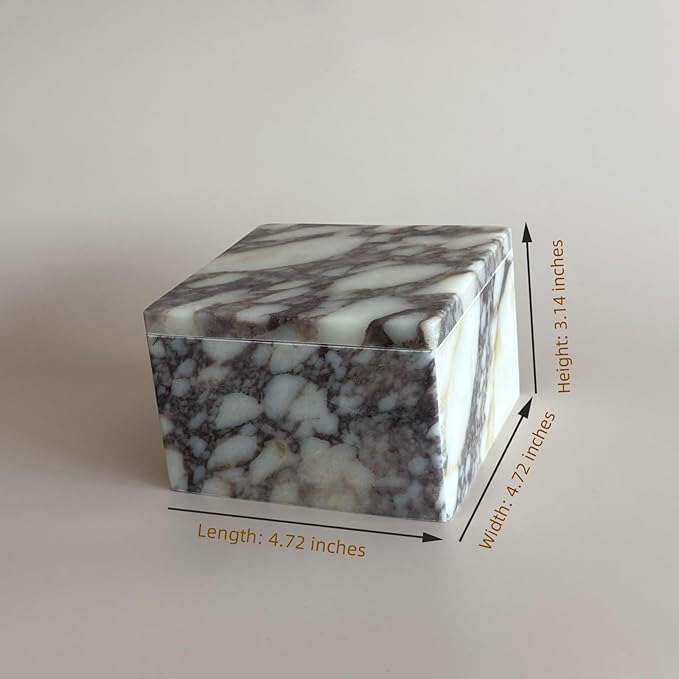 Natural Marble Ring Jewelry Box Cotton Swab Storage Box with Lid Storage Box (Calacatta Violet)