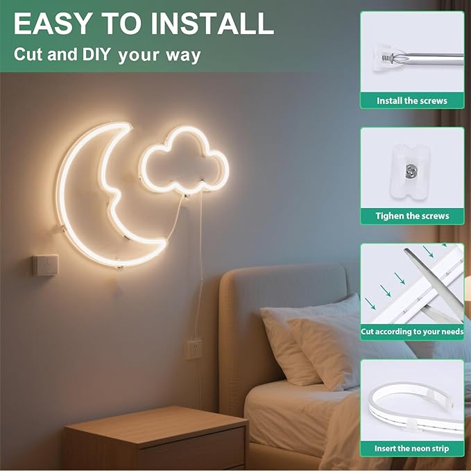 6.6FT Warm Neon Light Strip, 5V USB White Led Strip Lights with Touch Controller, Flexible Neon Rope Light for Bedroom, Party, Home Decor, Poster Lights