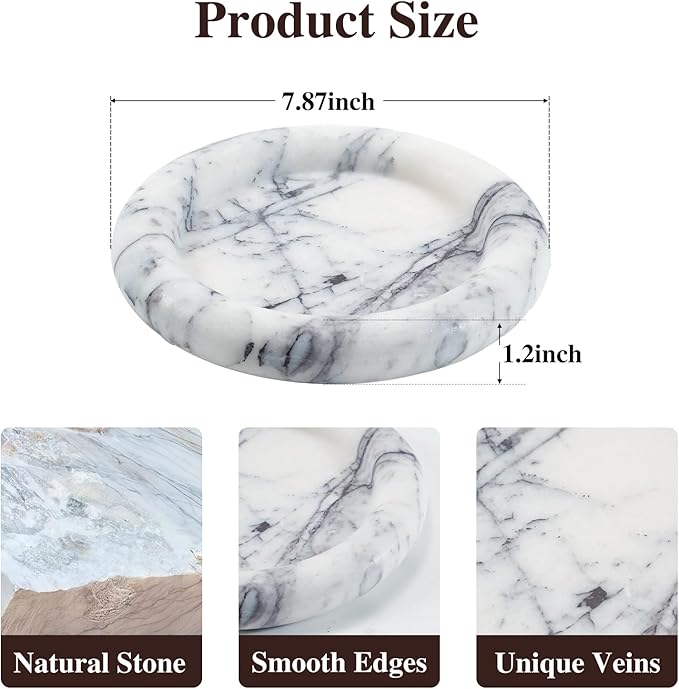 Lilac Marble Tray - Round Vanity Tray for Jewelry & Makeup Organizer, Decorative Coffee Table Tray for Bathroom, Bedroom, and Dressing Table