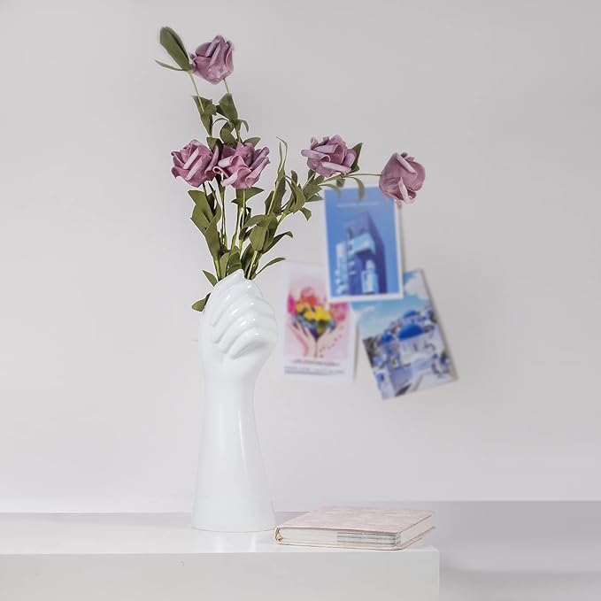 White Ceramic Vase Creative Human Body Art Design Multi Functional Office Desktop Organizer Pen Holder Makeup Brush Holder Home Decor Vase for Flowers Boho Ceramic Vases Stylish Decorative Accent (E)