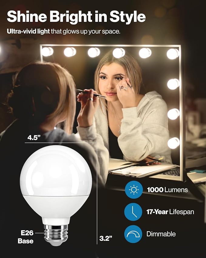 Sunco 12 Pack G25 LED Light Bulbs, Globe Vanity Lights for Bathroom High Output, 1000 LM, 11W (100W Equivalent), 3000K Warm White, Dimmable, E26 Base, Round Frosted Decorative Bulb UL