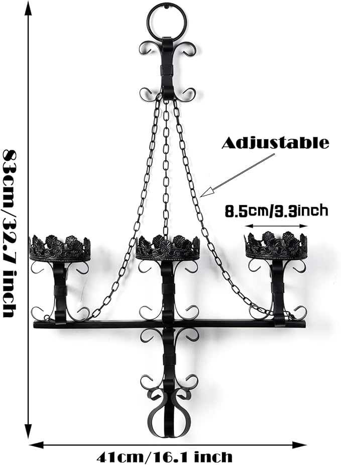 Black Wall Candle Sconces,3 Iron Candelabra,Gothic Victorian Decor,Rustic wall Candle Holder for Bathroom,Living Room,Dining Room Indoor Outdoor Use