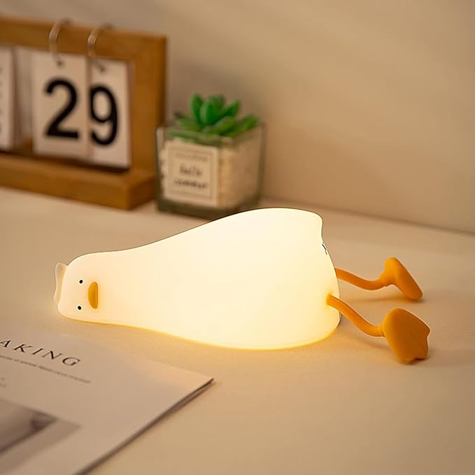 DREAMING MY DREAM Cute Duck Night Light,Rechargeable Fun Lying Flat Duck Lamp,LED Squishy Animal Novelty Lamp,Light up Duck for Kids Great Gift,3 Level Dimmable Nursery Nightlight Touch Lamp