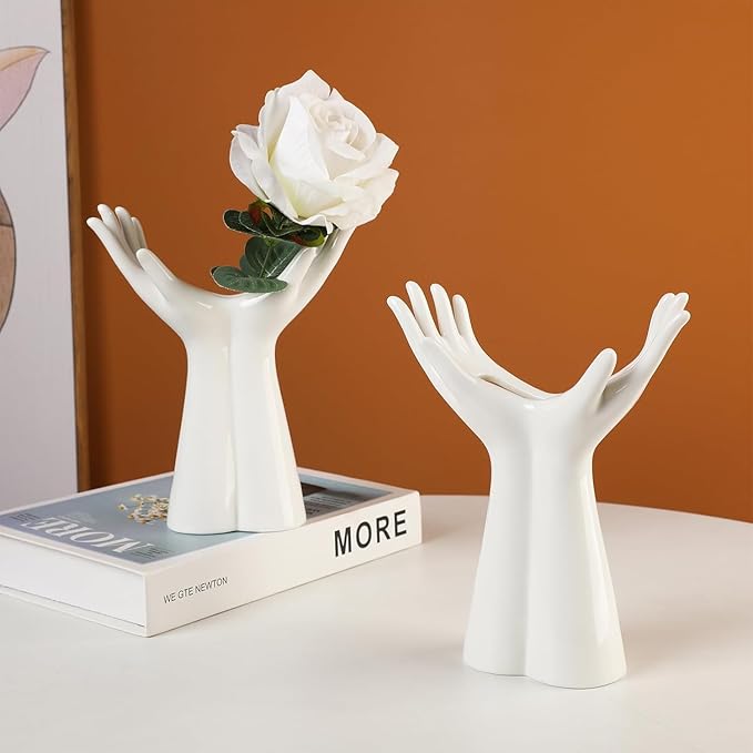 White Ceramic Vase Creative Human Body Art Design Multi Functional Office Desktop Organizer Pen Holder Makeup Brush Holder Home Decor Vase for Flowers Boho Ceramic Vases Stylish Decorative Accent (D)