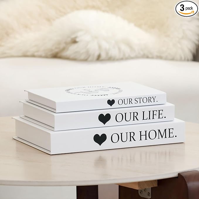 Set of 3 Decorative Book Boxes for Coffee Table Decor, Stylish Fake Books with Hidden Storage, Aesthetic Book Decor for Living Room, Bookshelf & Home Decor, Designer Decor Books Set