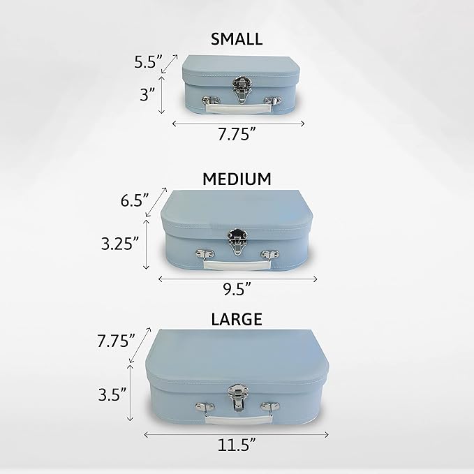 wald imports - Set of 3 Paperboard Suitcases -Decorative Storage Boxes - Suitcase Set for Decoration, Storage, and More (Baby Blue)