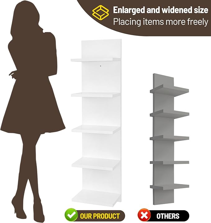 5 Tier Wall Shelf Unit,Vertical Column Shelf Floating Storage Home Decor Organizer,Display Floating Shelf for Bedroom, Living Room,Vanity -2 Pcs(White)