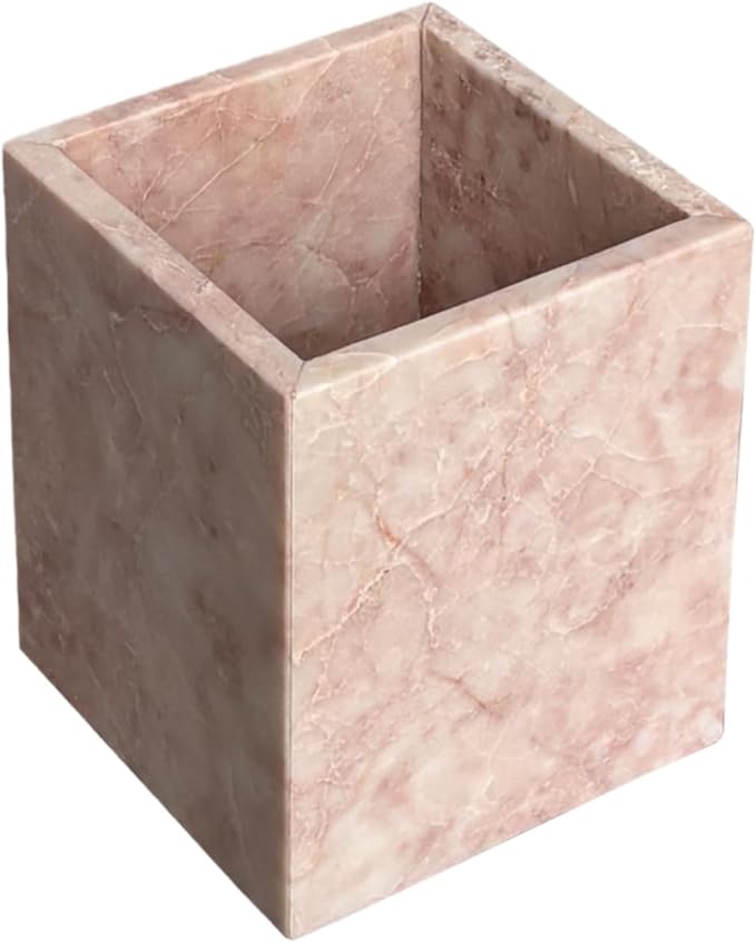 Natural Marble Stone Square Storage Container Empty Vessel Holder Cup for Candle/Pens/Sundries items (Cream Rose)