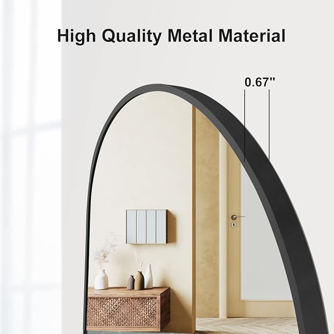 OGCAU 48'' x 16'' Full Length Mirror Wall-Mounted, Full Body Hanging Mirror for Wall and Door in Bedroom, Living Room, Oval with Straps, Hanging with Aluminum Alloy Frame (Oval Black)