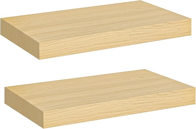 HOOBRO Floating Shelves for Wall, Wall Mounted Shelf Set of 2, 15.7" Hanging Shelf with Invisible Brackets, for Wall in Bathroom, Bedroom, Toilet, Kitchen, Living Room, Office, Natural NL40BJ01
