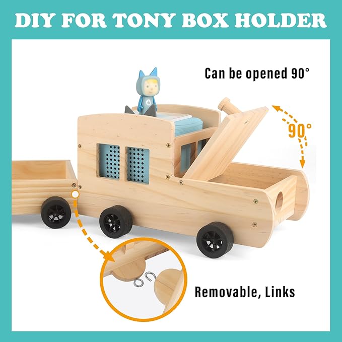 Train for Tonies Box 1/2 Organizer Storage Shelf, Wooden Bus Magnetic Storage Holder for Toniebox Player Tonies Figures Characters for Children, Display Collection 20~30 Tonie Box Characters