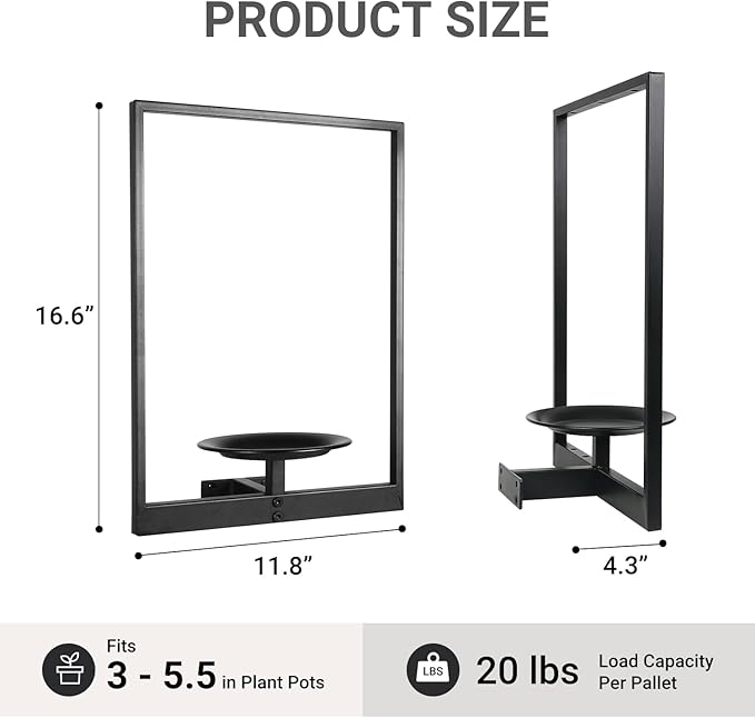 Plant Wall Shelf, Metal Modern Style Frame, Picture Wall Plant Holder, Plant Frames for Living Space Decor Display Stand for Living Room Balcony Garden Patio (3 PACK(BLACK ))